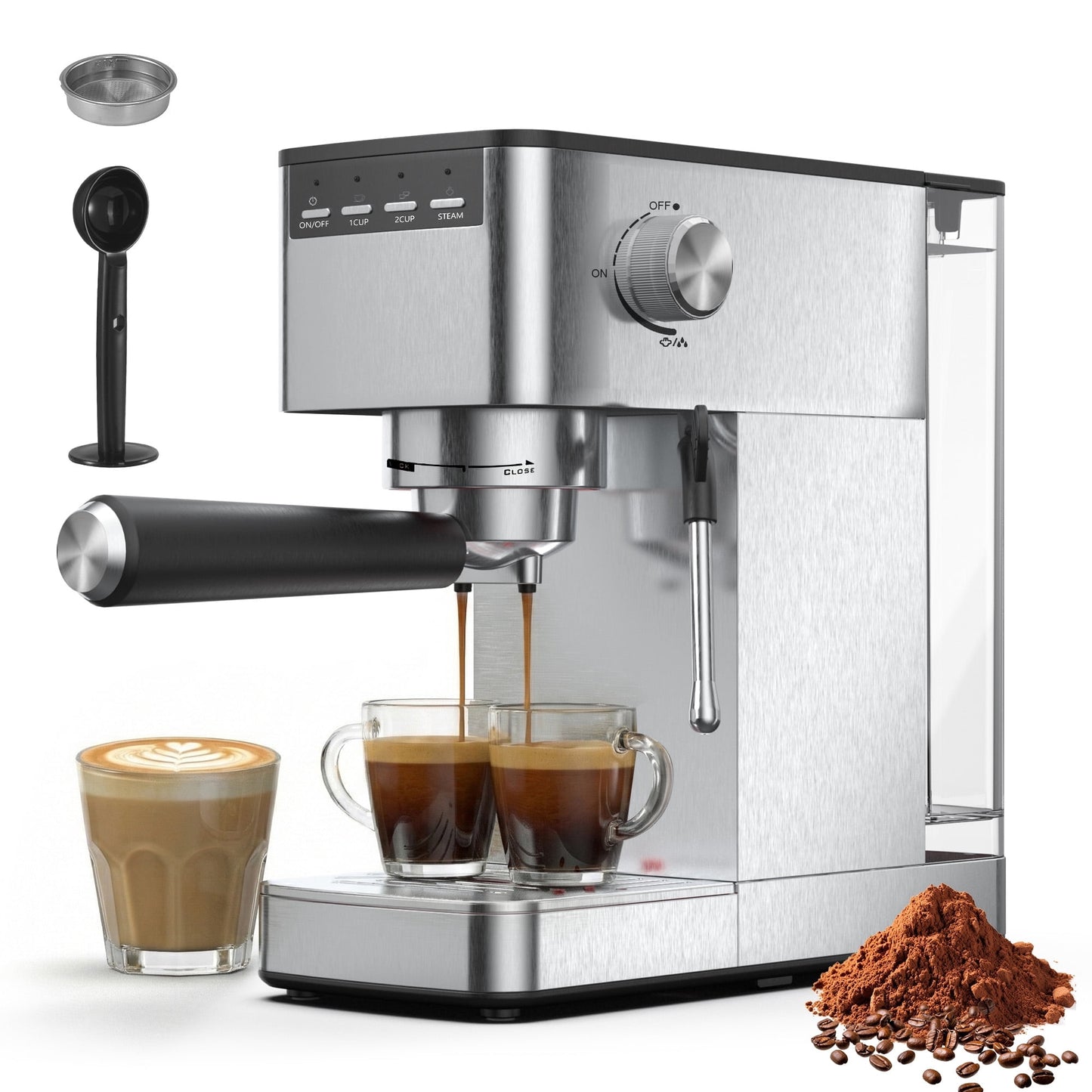 Espresso Machine 15 Bar, Milk Frother Steam Wand for Authentic Single & Double Espresso, Lattes & Cappuccinos with 47oz Removable Water Tank for Home Office Kitchen