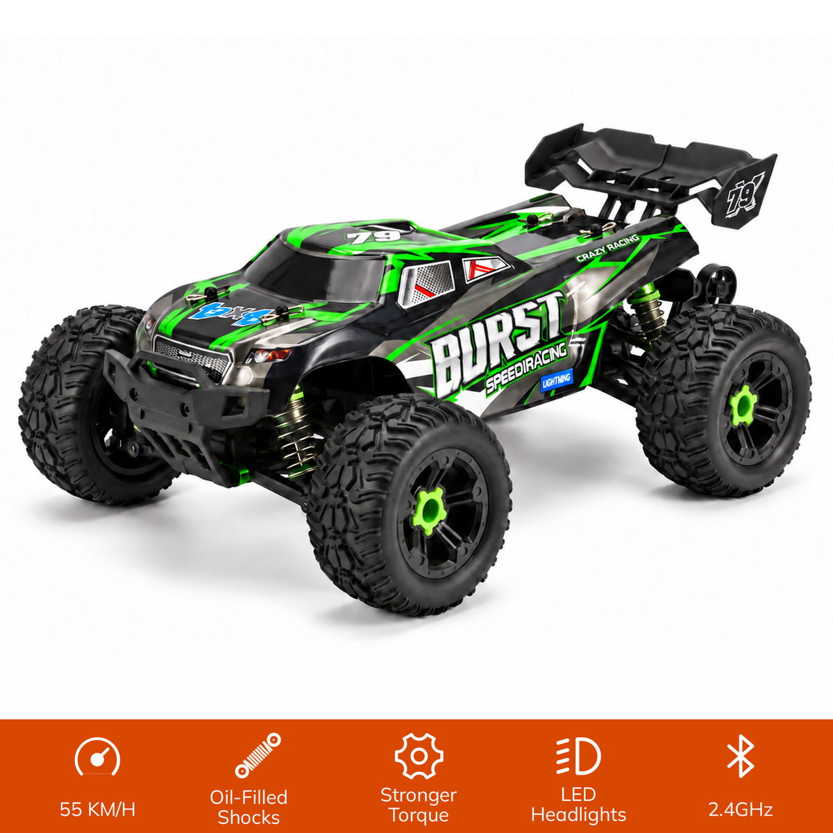 VECUKTY RC Truck 40KM/H High Speed Off-Road Monster Truck 1:14 Scale Waterproof with 2 Batteries LED Lights