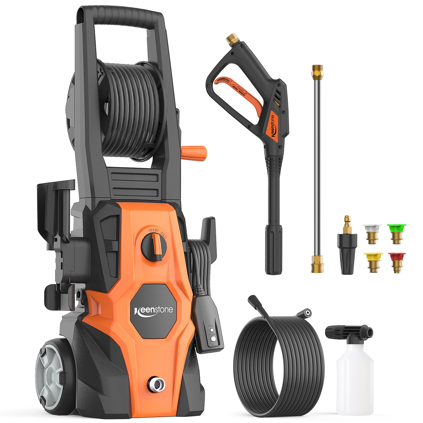 Keenstone Electric Pressure Washer, 4200PSI Max 3 GPM Power Washer with 35FT Power Cord 20FT Hose 5 Nozzles,Soap Cannon for Cars Patios