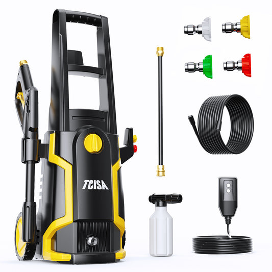 TCISA Electric Pressure Washer,3200 PSI, 1.0 GPM, 20FT Power Cord, 15FT Hose, 5 Nozzles, Soap Cannon for Car, Garden, Yard, Hom