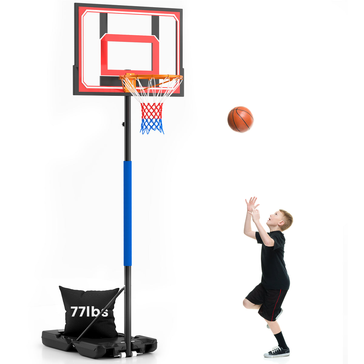 Vecukty Basketball Hoop Stand 5-9 ft Adjustable for Kids and Teens, Portable Basketball Goal for Outdoor/Indoor/Backyard, Red