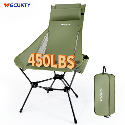 Triangle Frame High Back Folding Camping Chair, Portable Moon Chair with Enhanced Stability, Includes Carry Bag, Army Green