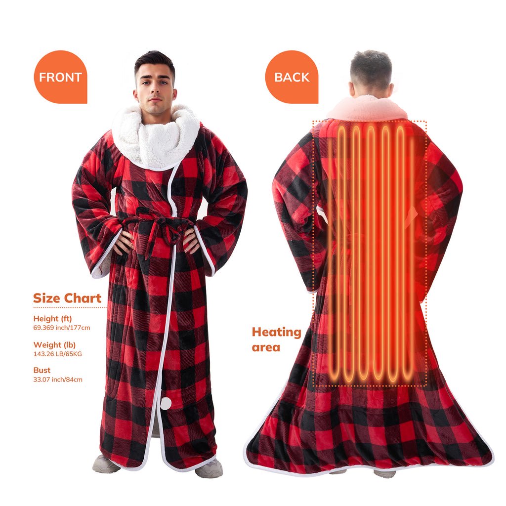 Wearable Electric Heating Blanket with Waistband and Sleeves - VECUKTY Cozy Plaid Heated Throw with 6 Heat Levels and Timer Settings - 50 x 70 inch,Red