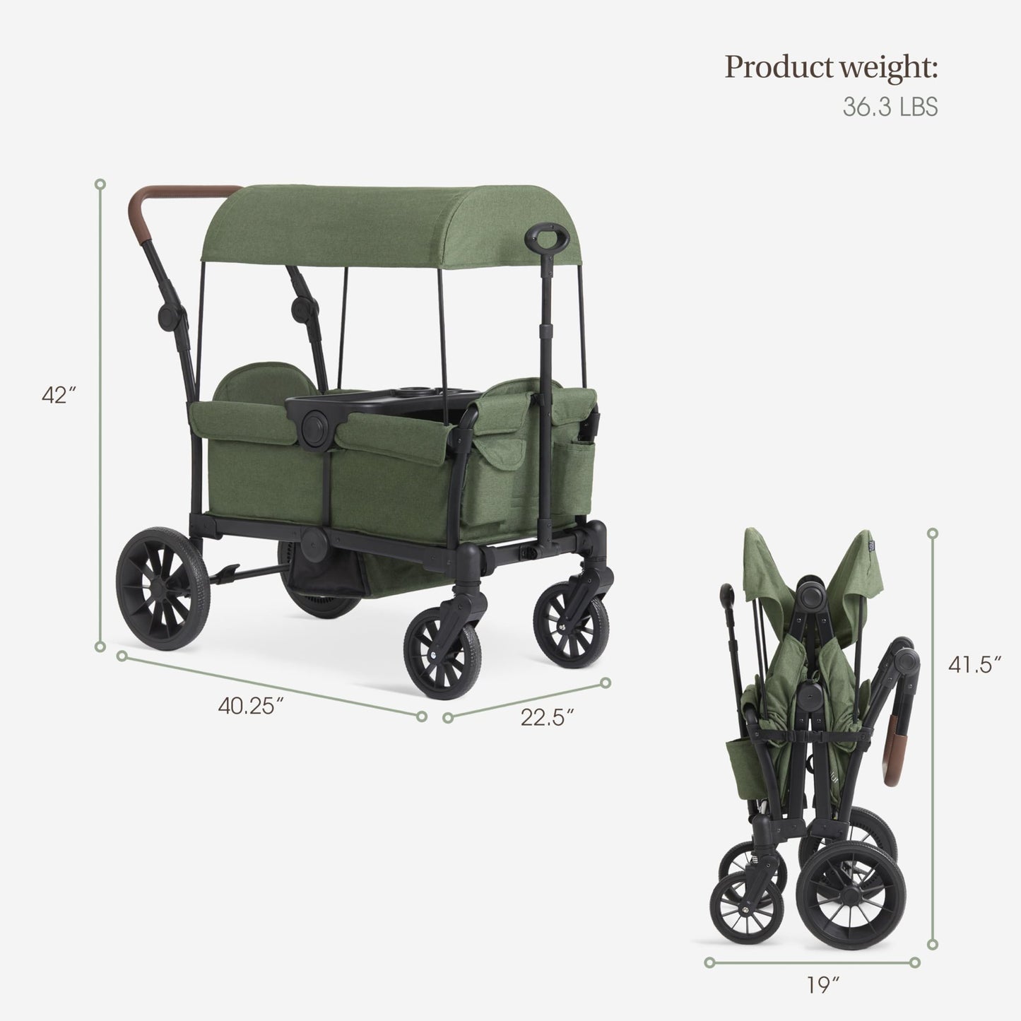 SACVON All-Terrain Stroller Wagon for Toddlers with Canopy, Parent Organizer, Adjustable Handlebar, 2 Cup Holders