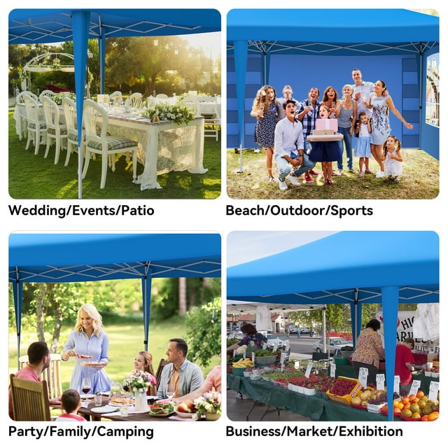 Vecukty 10 x 20 ft Blue Pop up Outdoor Canopies, Removable Sidewalls