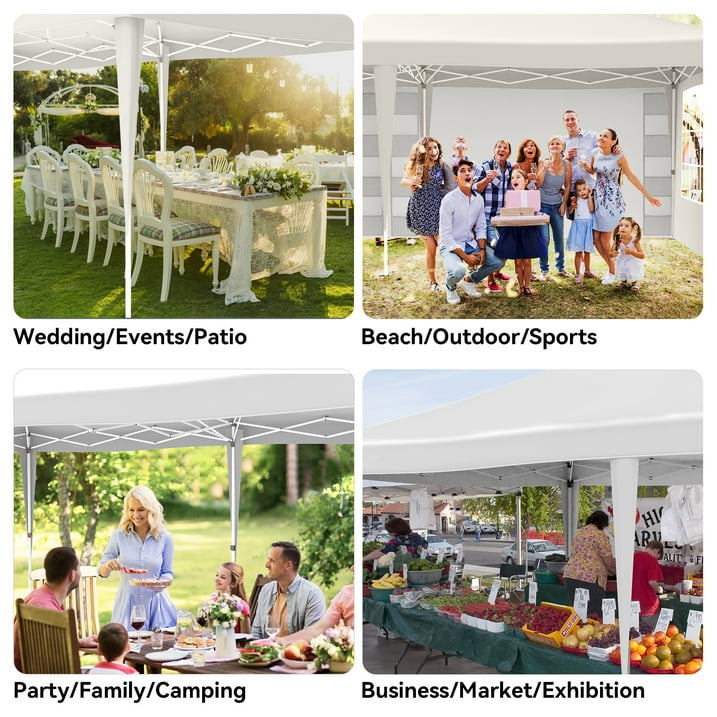 VECUKTY 10 x 20ft Pop up Canopy Tent with 6 Sidewalls, Wheeled Bag, Shelter for Outdoor Shade,White