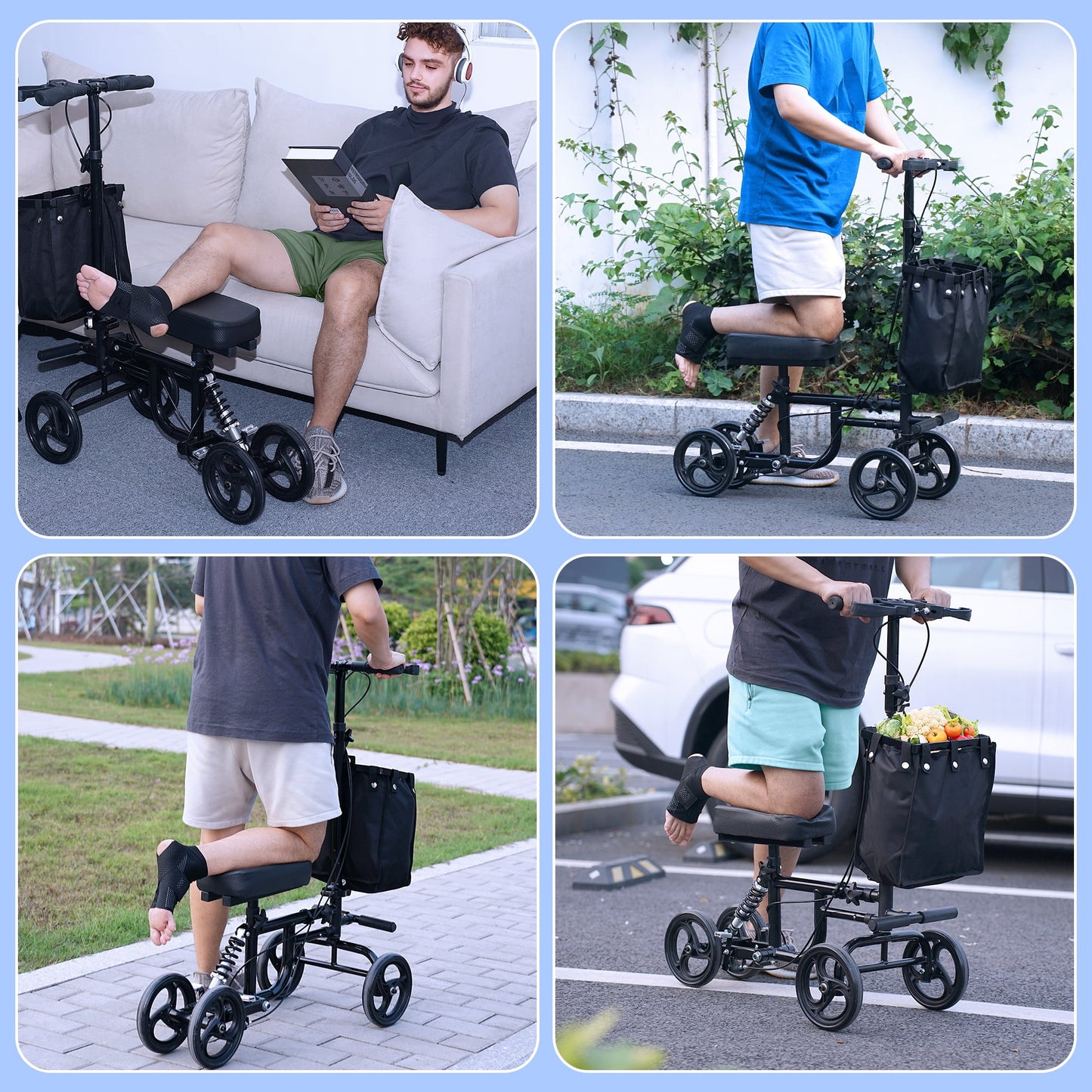 SACVON Knee Scooter, All Terrain Foldable Knee Scooter Walker with Brakes, for Foot Injuries Compact Crutches Alternative