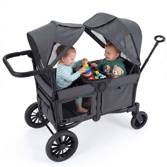 SACVON Baby Stroller Wagon for 2 Kids with Breathable Canopy,Parent Organizer,Removable Seat,2 Cup Holders,Gray