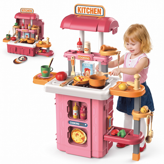 Vecukty 49Pcs Pretend Play Kitchen Set for Kids, Toy Cooking Set with Kitchen Accessories, Gift for Toddlers Girls Boys