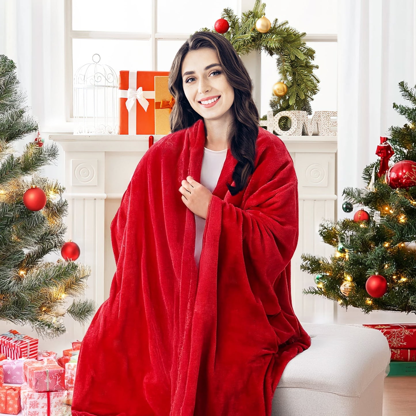 VECUKTY 50" x 60" Electric Throw Heated Blanket with 6 Heating Levels & 2-10H Auto-off, Machine Washable Double sided Flannel, Red
