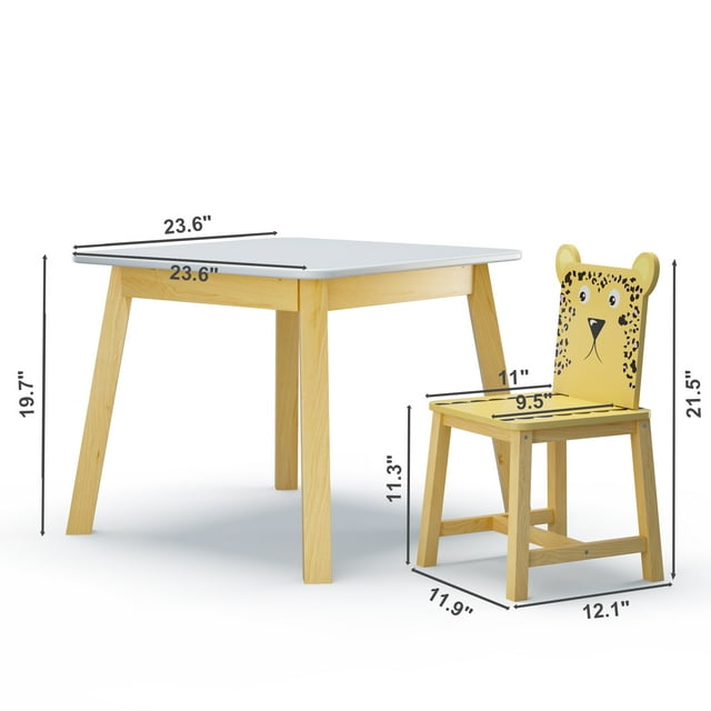 TCISA 5-Piece Kids' Wood Table Set with 4 Chairs - Cartoon Animal Design for Ages 3-8