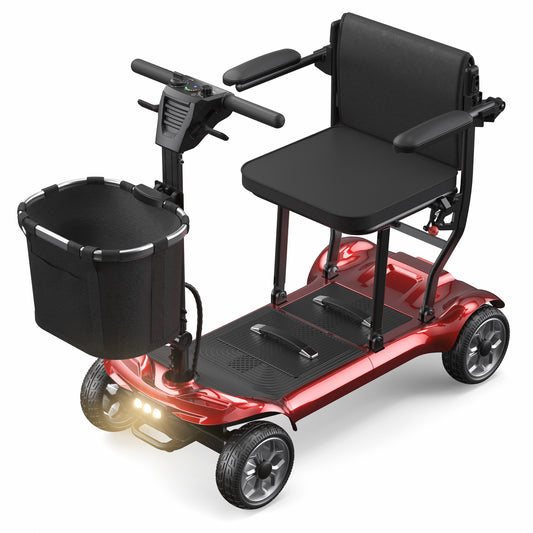 SACVON Foldable 4 Wheels Mobility Scooter for Seniors, Aluminum Frame, Lithium Battery, Suitable for Travel, 300 lbs, Red