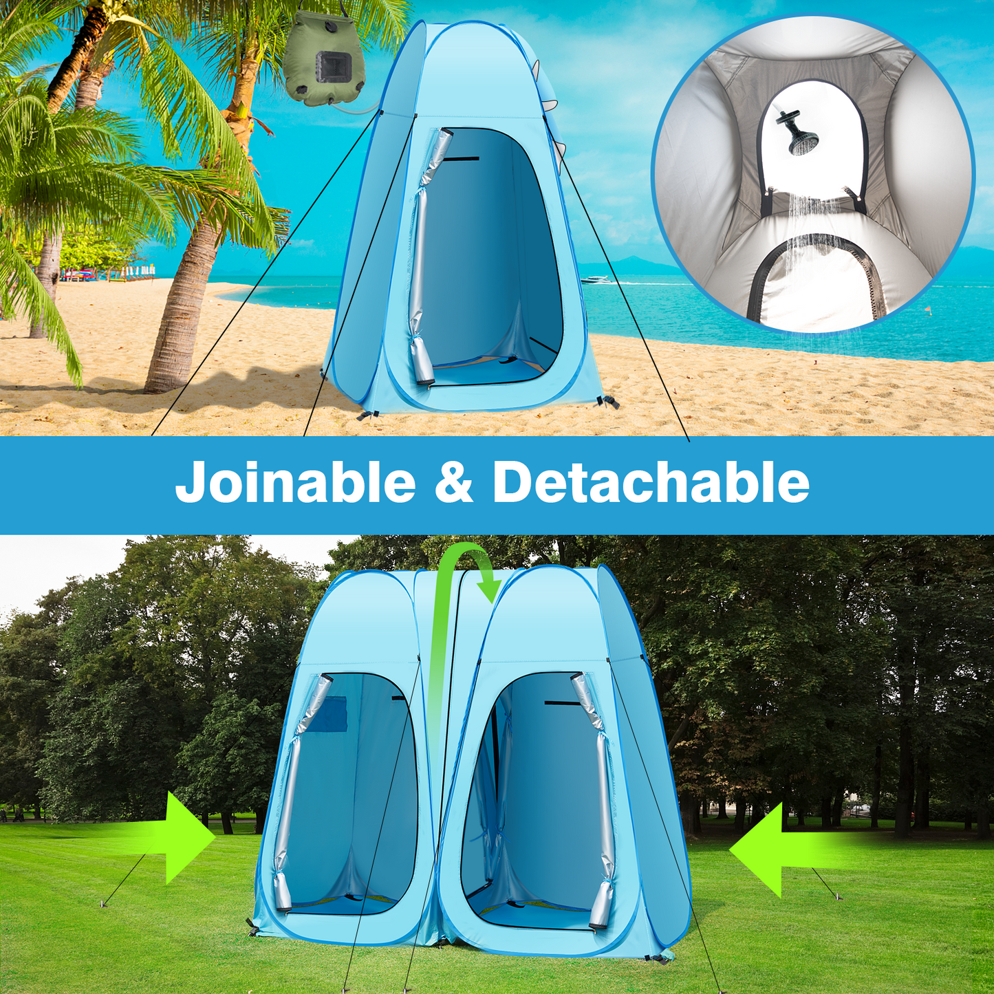 Pop Up Shower Tent, Vecukty 94.5x47.2x78.7inch Upgrade Double Privacy Tent, Porta-Potty Tent,Blue