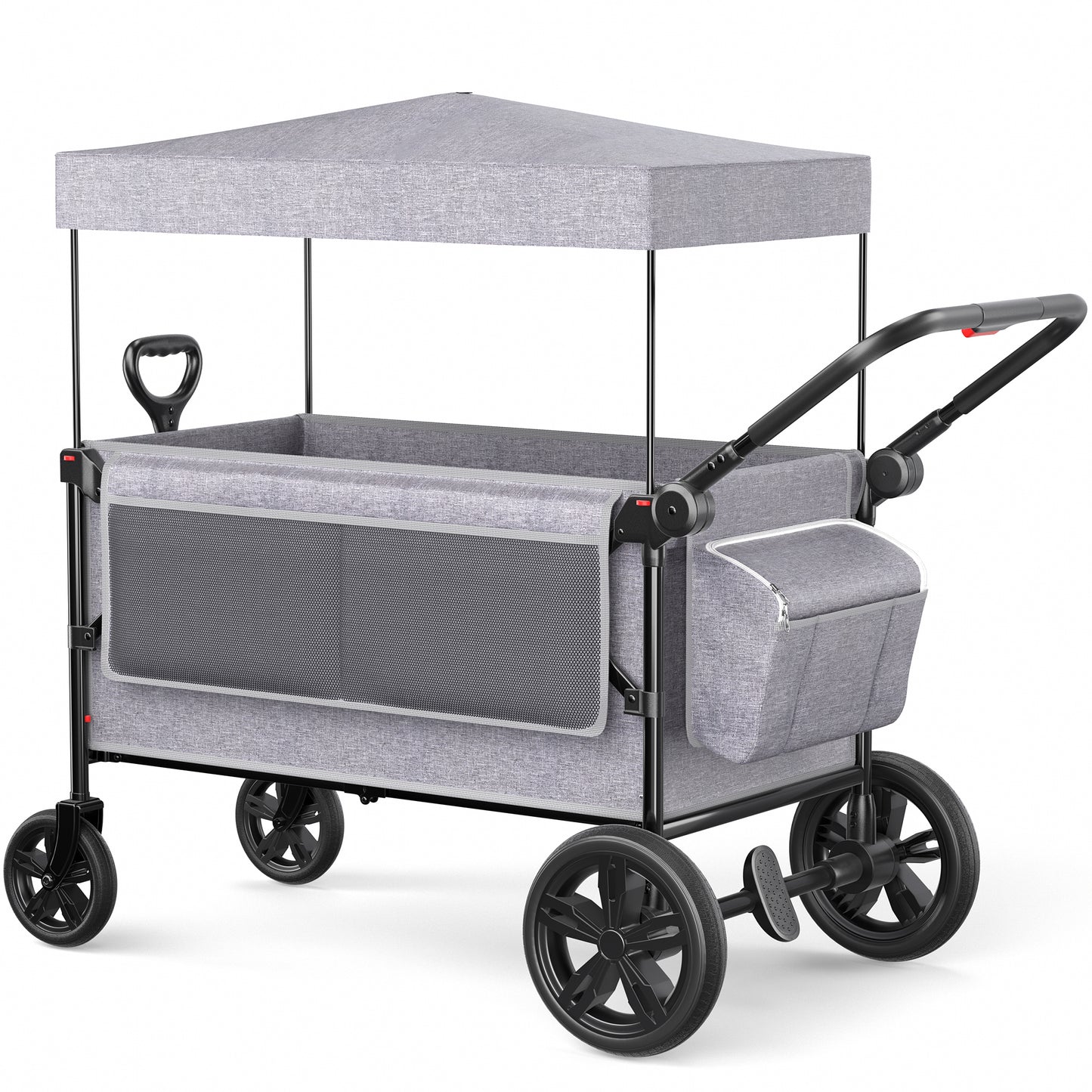 SACVON All-Terrain Stroller Wagon for Toddlers with Canopy, Parent Organizer, Adjustable Handlebar, 2 Cup Holders