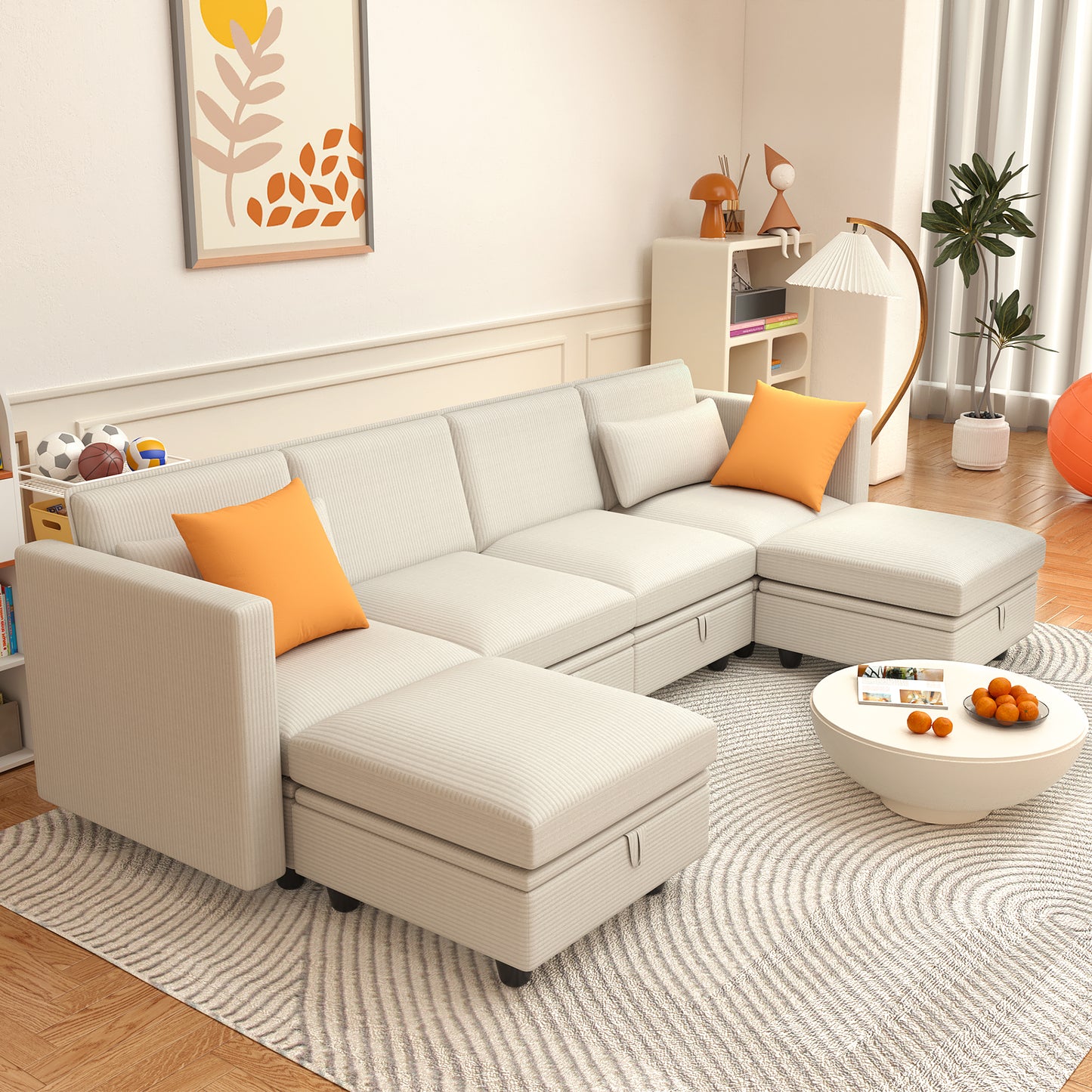 Eunon Modular Sectional Couch with Storage U Shape Chenille Sectional Couch With Reversible Adjustable Ergonomic Chaises,Beige