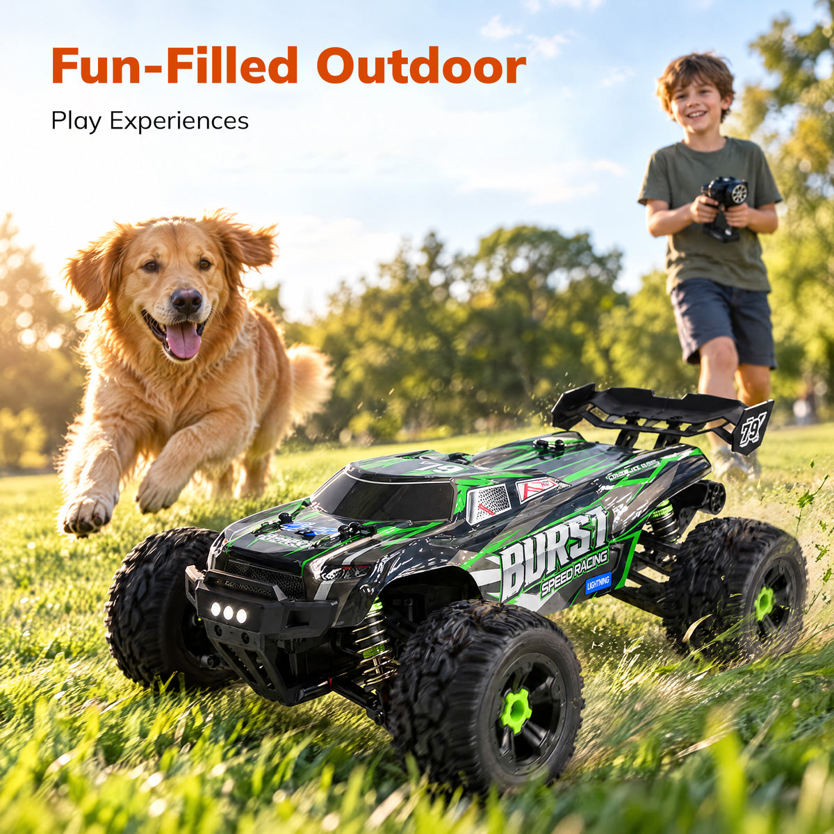 VECUKTY RC Truck 40KM/H High Speed Off-Road Monster Truck 1:14 Scale Waterproof with 2 Batteries LED Lights