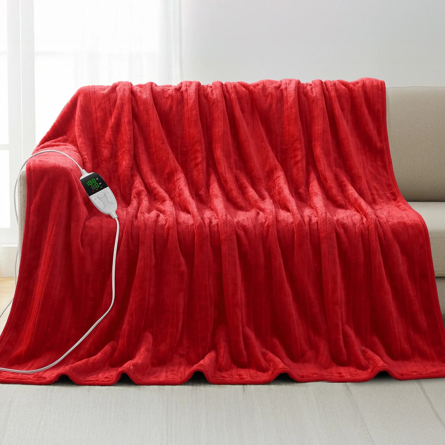 VECUKTY 50" x 60" Electric Throw Heated Blanket with 6 Heating Levels & 2-10H Auto-off, Machine Washable Double sided Flannel, Red