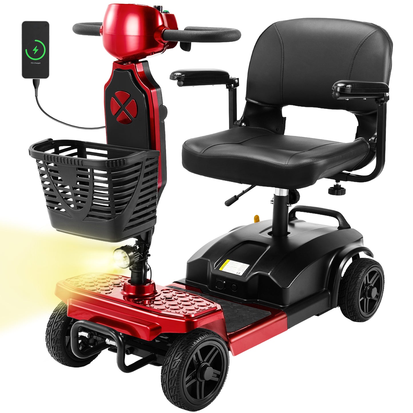 SACVON Mobility Scooter for Adults with 330 lbs Capacity,Foldable Motorized Scooter for Senior,12.5 Miles Travel,Airport Approved,Red