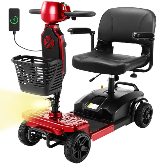 SACVON Mobility Scooter for Adults with 330 lbs Capacity,Foldable Motorized Scooter for Senior,12.5 Miles Travel,Airport Approved,Red