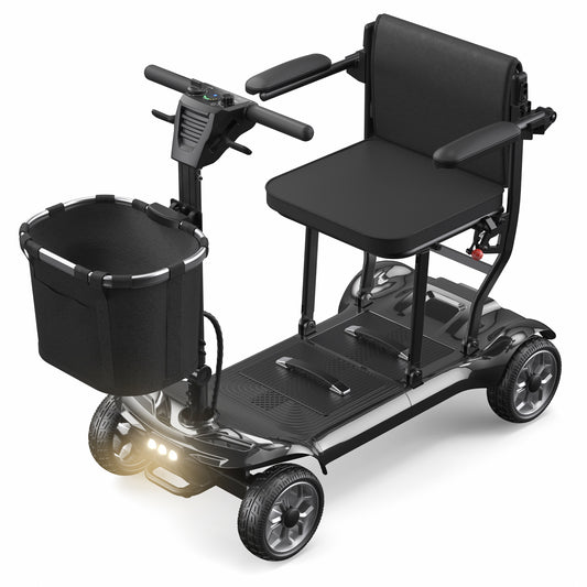 SACVON Foldable 4 Wheels Mobility Scooter for Seniors, Aluminum Frame, Lithium Battery, Suitable for Travel, 300 lbs, Black