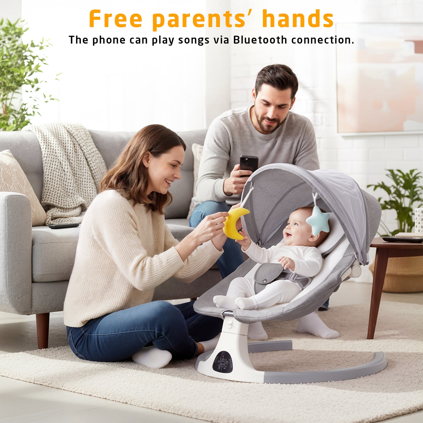 SACVON Baby Swing with Bluetooth Music & Remote, 5-Speed Portable Rocker for Indoor Outdoor Use, Gray