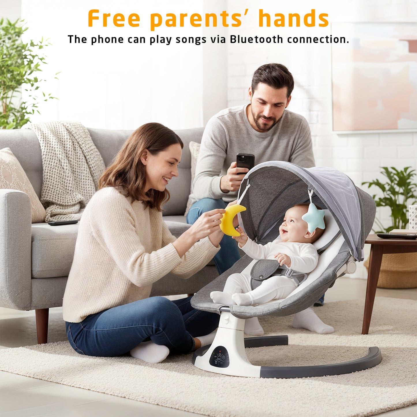 SACVON Baby Swing with Bluetooth Music & Remote, 5-Speed Portable for 0-6 Month Indoor Outdoor Use,Dark Gray