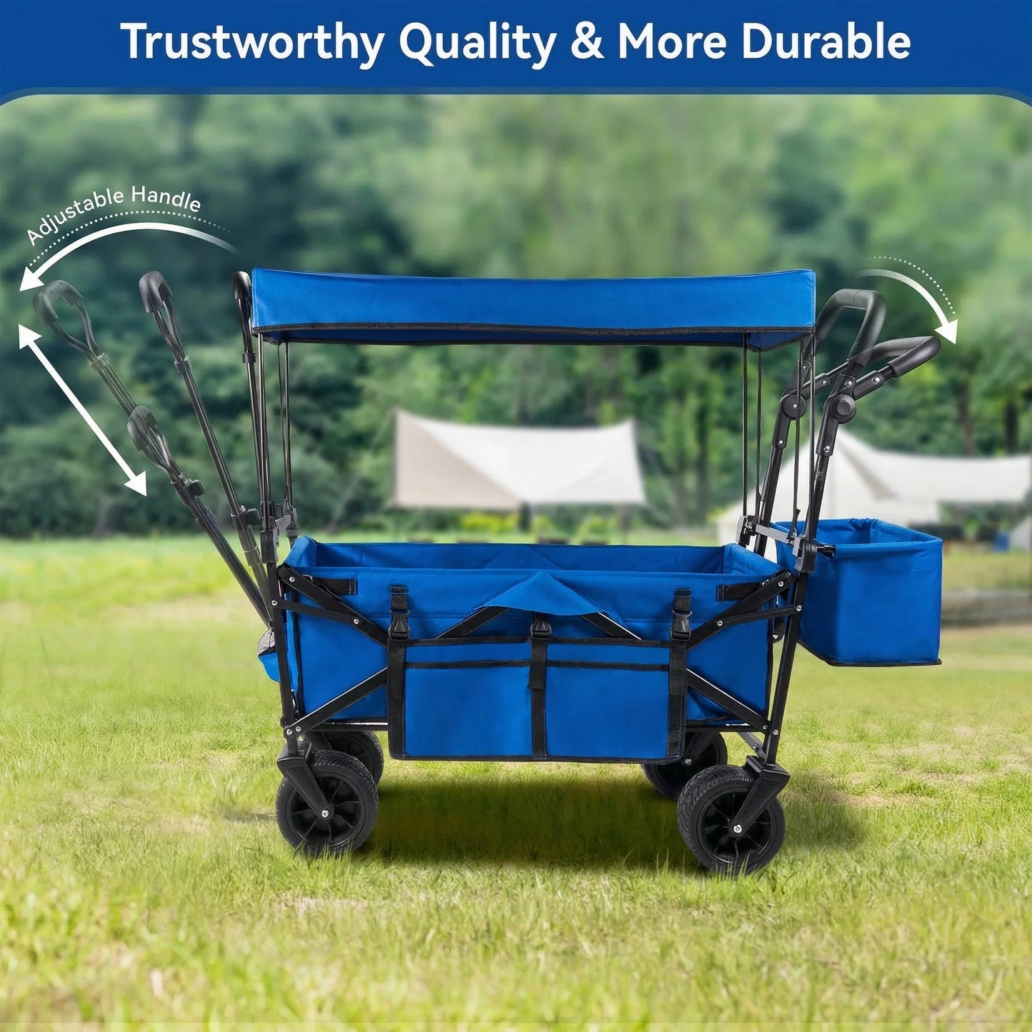 VECUKTY Collapsible Garden Wagon Cart with Removable Canopy Blue