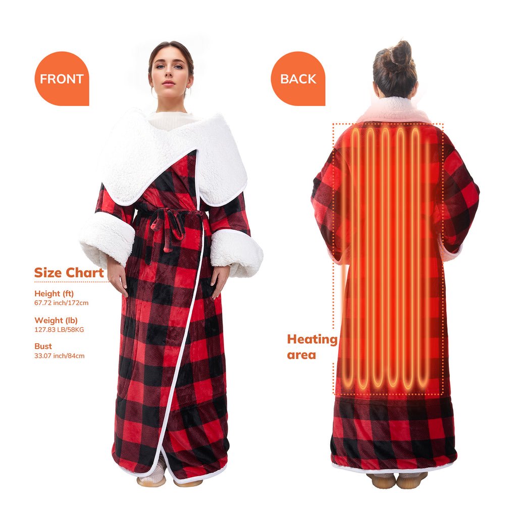 Wearable Electric Heating Blanket with Waistband and Sleeves - VECUKTY Cozy Plaid Heated Throw with 6 Heat Levels and Timer Settings - 50 x 70 inch,Red