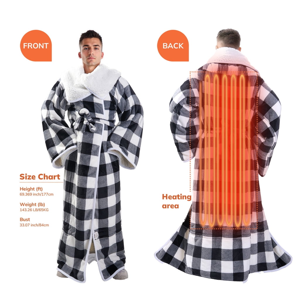Wearable Electric Heating Blanket with Waistband and Sleeves - VECUKTY Cozy Plaid Heated Throw with 6 Heat Levels and Timer Settings - 50 x 70 inch,Gray