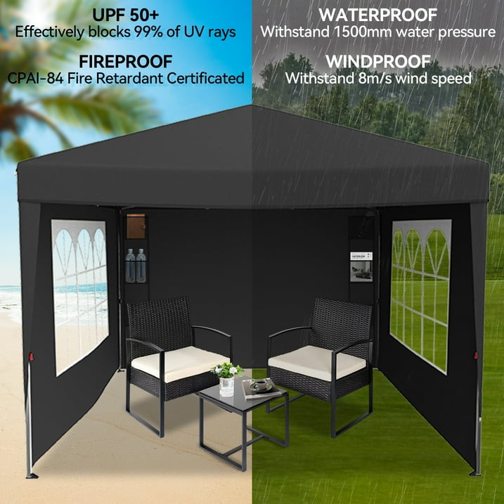 Vecukty 10' x 10' Black Sturdy Pop Up Canopy Tent, Removable Sidewalls