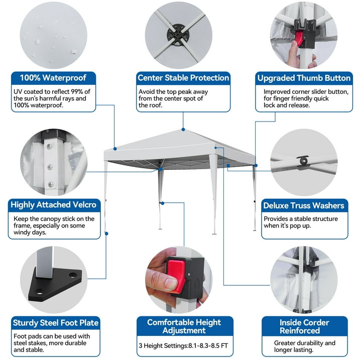 VECUKTY 10 x 10ft Pop up Canopy Tent with Sidewalls, Wheeled Bag, Shelter for Outdoor Shade, White