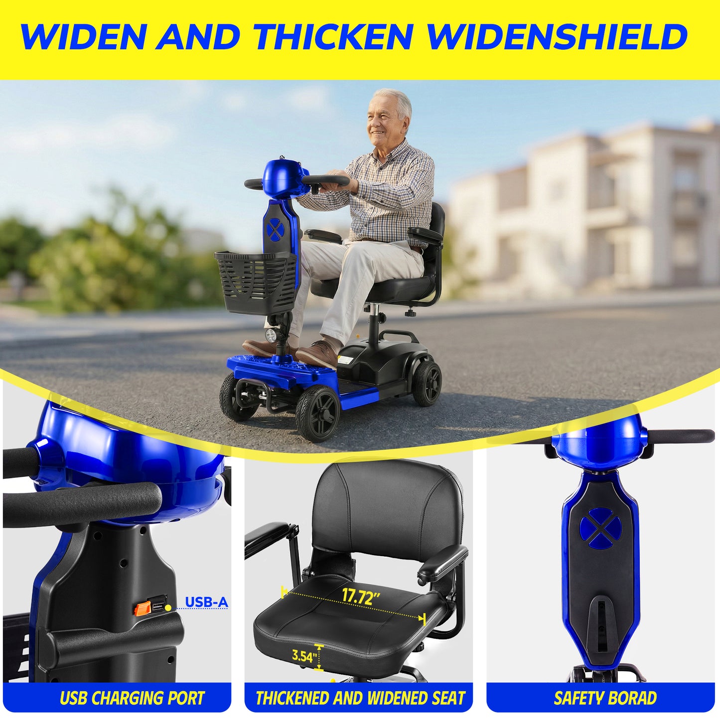 SACVON Mobility Scooter for Adults with 330 lbs Capacity,Foldable Motorized Scooter for Senior,12.5 Miles Travel,Airport Approved,Blue