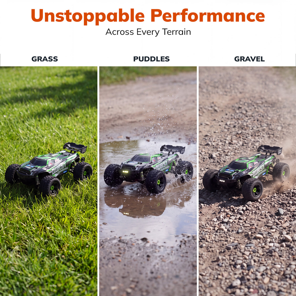 VECUKTY RC Truck 40KM/H High Speed Off-Road Monster Truck 1:14 Scale Waterproof with 2 Batteries LED Lights