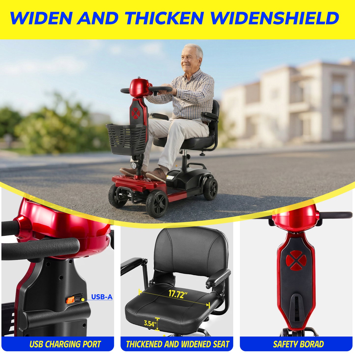 SACVON Mobility Scooter for Adults with 330 lbs Capacity,Foldable Motorized Scooter for Senior,12.5 Miles Travel,Airport Approved,Red