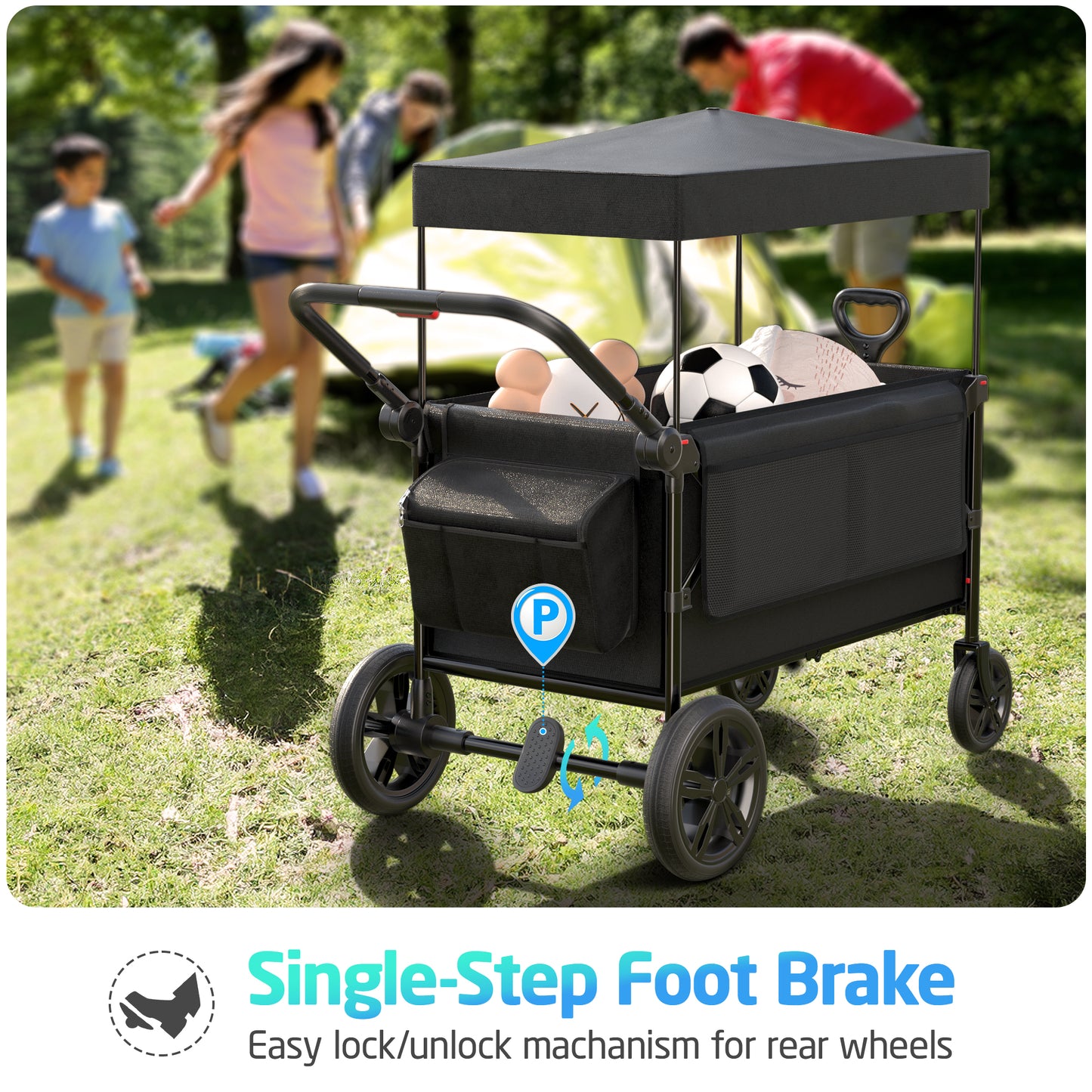 SACVON All-Terrain Stroller Wagon for Toddlers with Canopy, Parent Organizer, Adjustable Handlebar, 2 Cup Holders