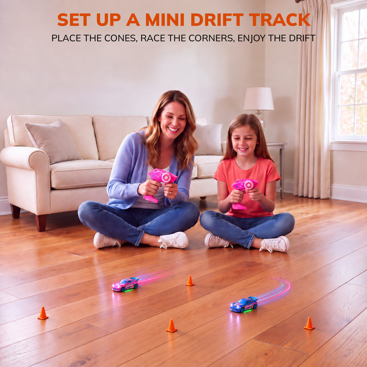 Vecukty 1:64 Pink Mini RC Drift Race Car, Heart Wing Graffiti with Blue Spoiler Remote Control Vehicle