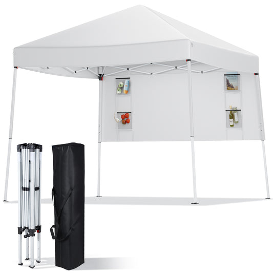 Vecukty 8ft x 8ft Top/10ft x 10ft Base Pop up Canopy Tent With Four Storage Bags For Garden,Beach Instant Tent Carry Bag,White