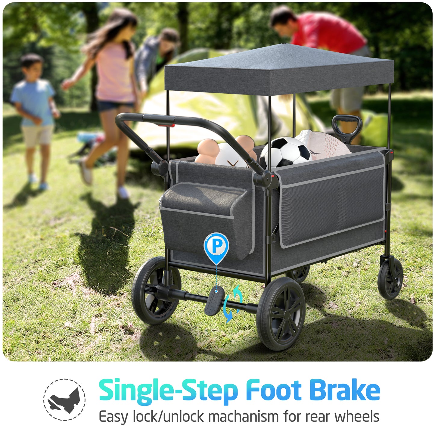 SACVON All-Terrain Stroller Wagon for Toddlers with Canopy, Parent Organizer, Adjustable Handlebar, 2 Cup Holders