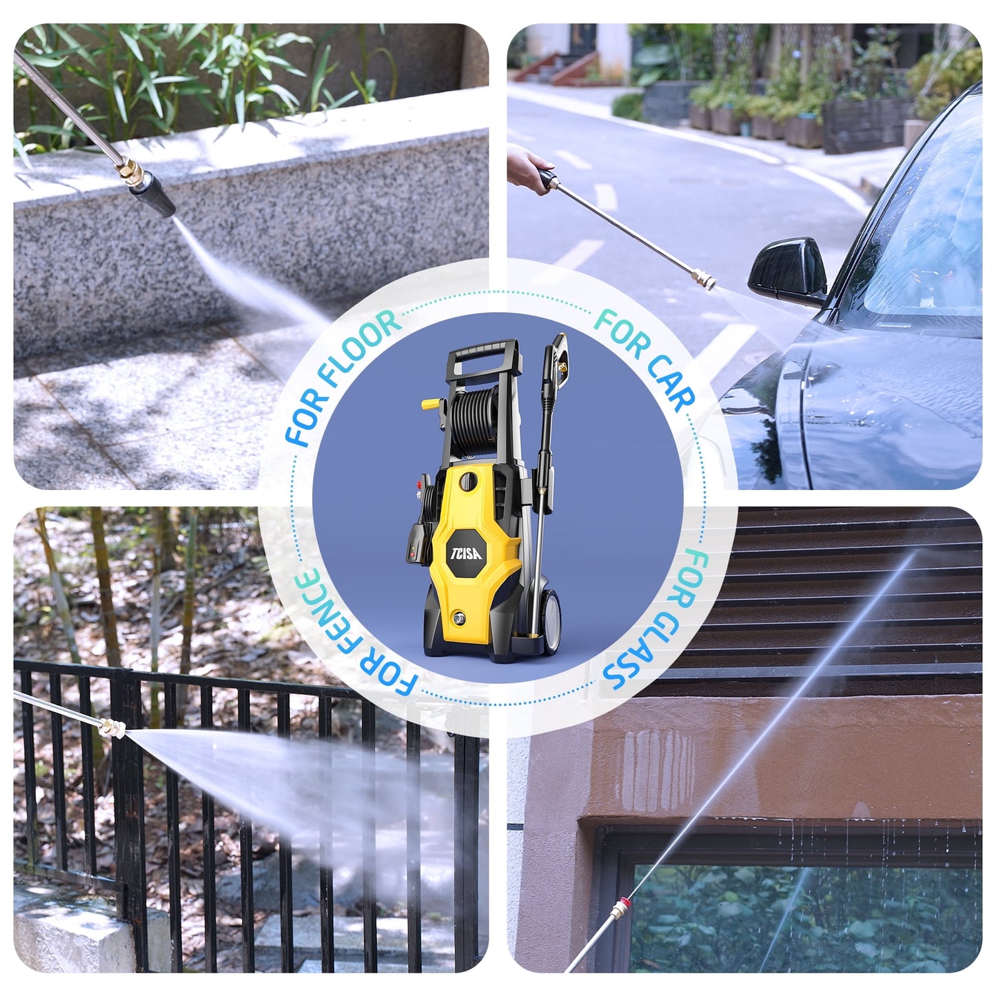 TCISA 4200 PSI Electric Pressure Washer,Max 3GPM Power Washer with 35FT Power Cord 20FT Hose 5 Nozzles and Built-in Soap Cannon for Car Garden Yard Hom