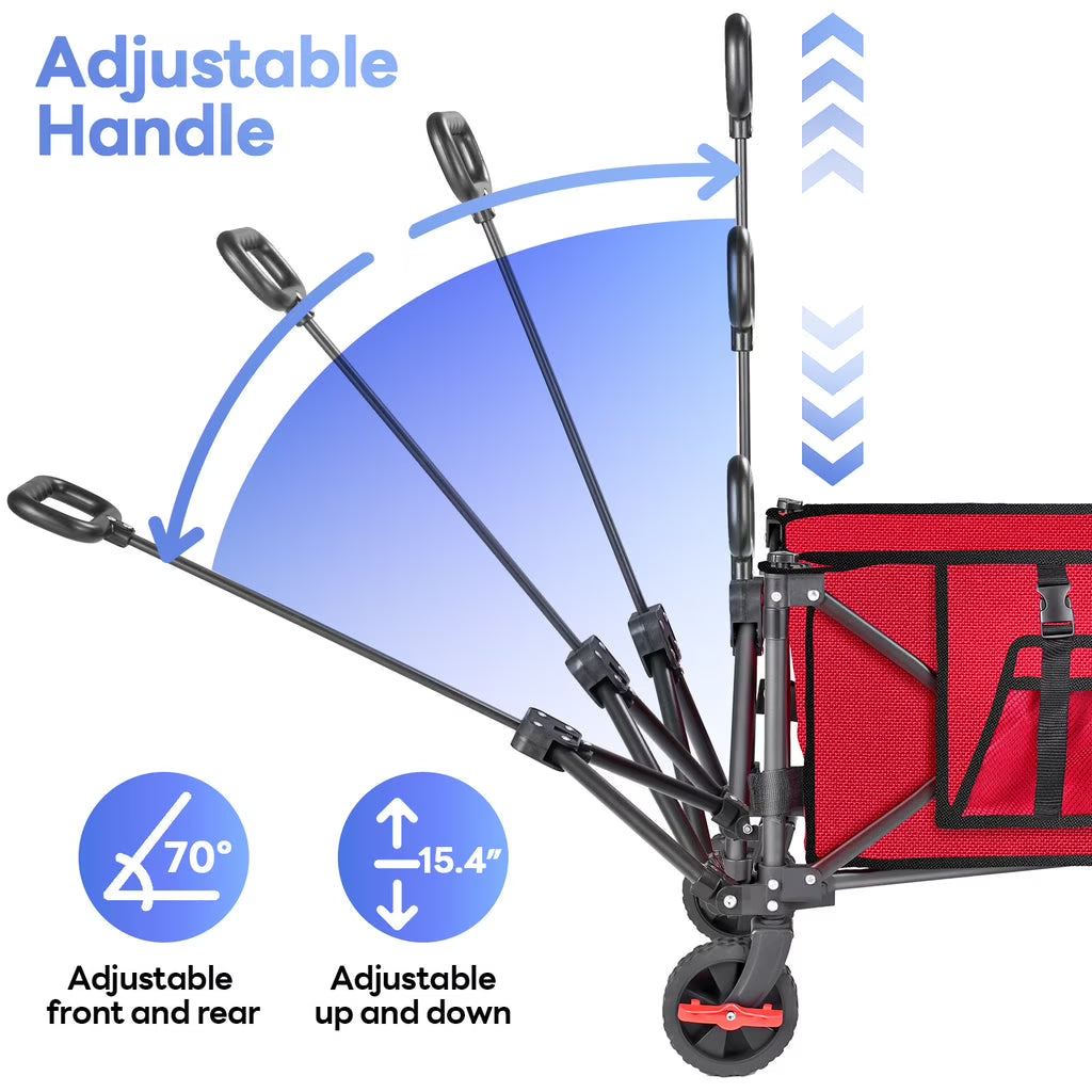 Gathered Collapsible Mini Camping Wagon, Vecukty Portable Foldable Cart, Heavy Duty Folding Utility Grocery Wagon with 150lbs, for Shopping,Sports,Fishing,Beach,Garden,Red