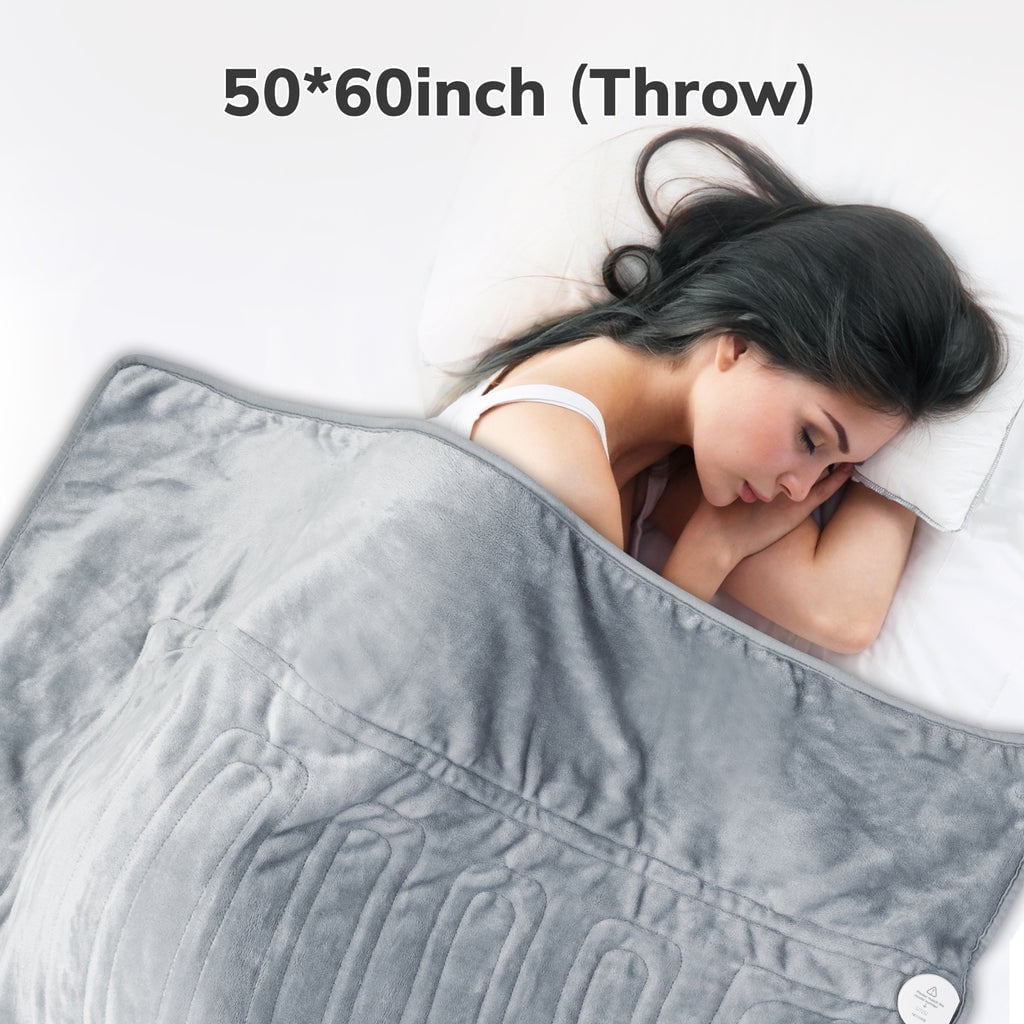 VECUKTY Double-sided Flannel Electric Heated Blanket Throw, 50"x60" Machine Washable Fast Heating Blanket for Office Bedroom Livingroom - Gray
