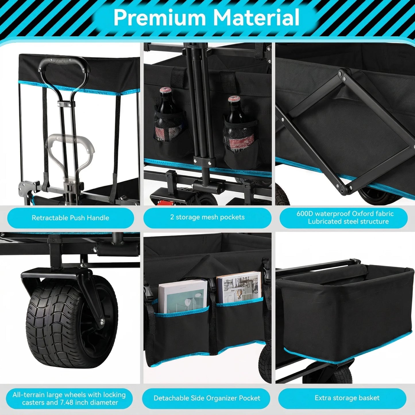 VECUKTY Collapsible Garden Wagon Cart with Removable Canopy Black