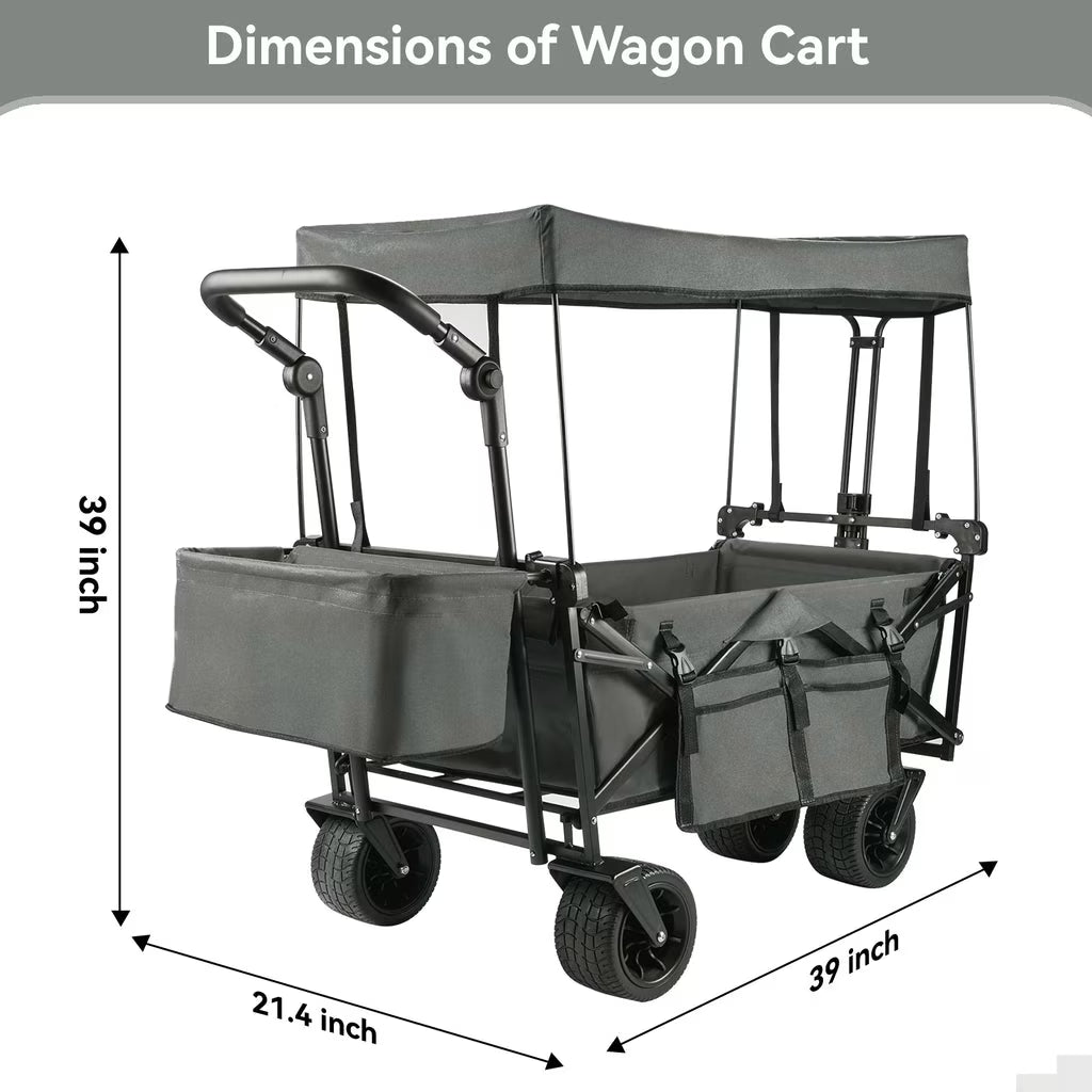VECUKTY Collapsible Garden Wagon Cart with Removable Canopy Gray