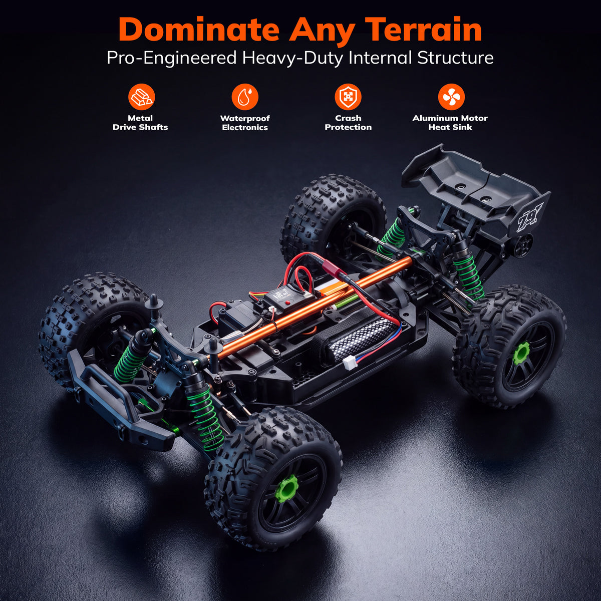 VECUKTY RC Truck 40KM/H High Speed Off-Road Monster Truck 1:14 Scale Waterproof with 2 Batteries LED Lights