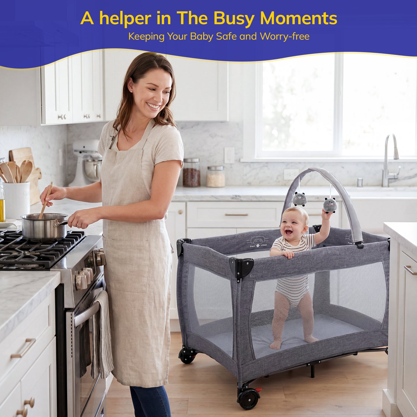 SACVON Portable Baby Playard with Bassinet & Changing Station | Bedside Crib | Removable Storage Organizer | Gray