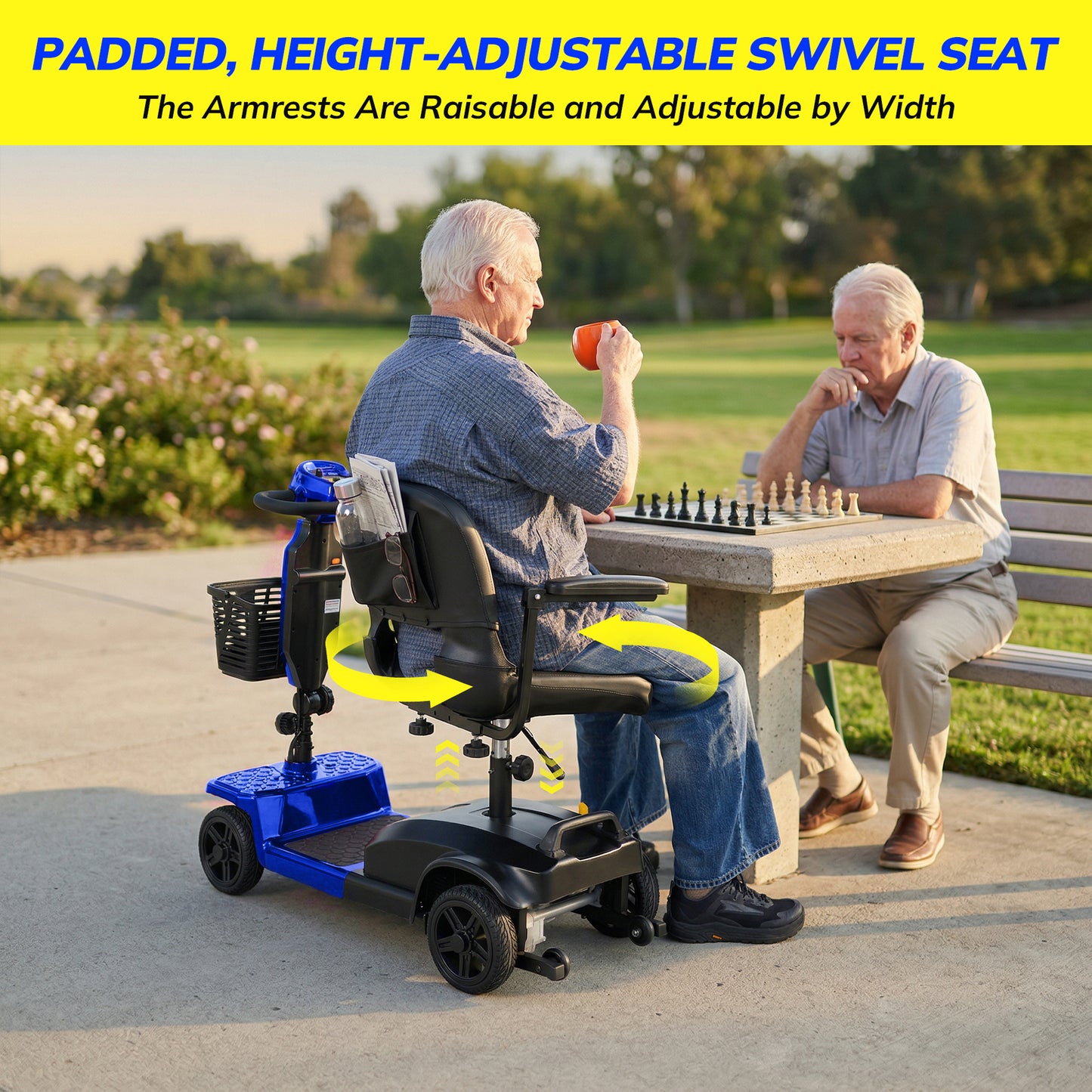 SACVON Mobility Scooter for Adults with 330 lbs Capacity,Foldable Motorized Scooter for Senior,12.5 Miles Travel,Airport Approved,Blue