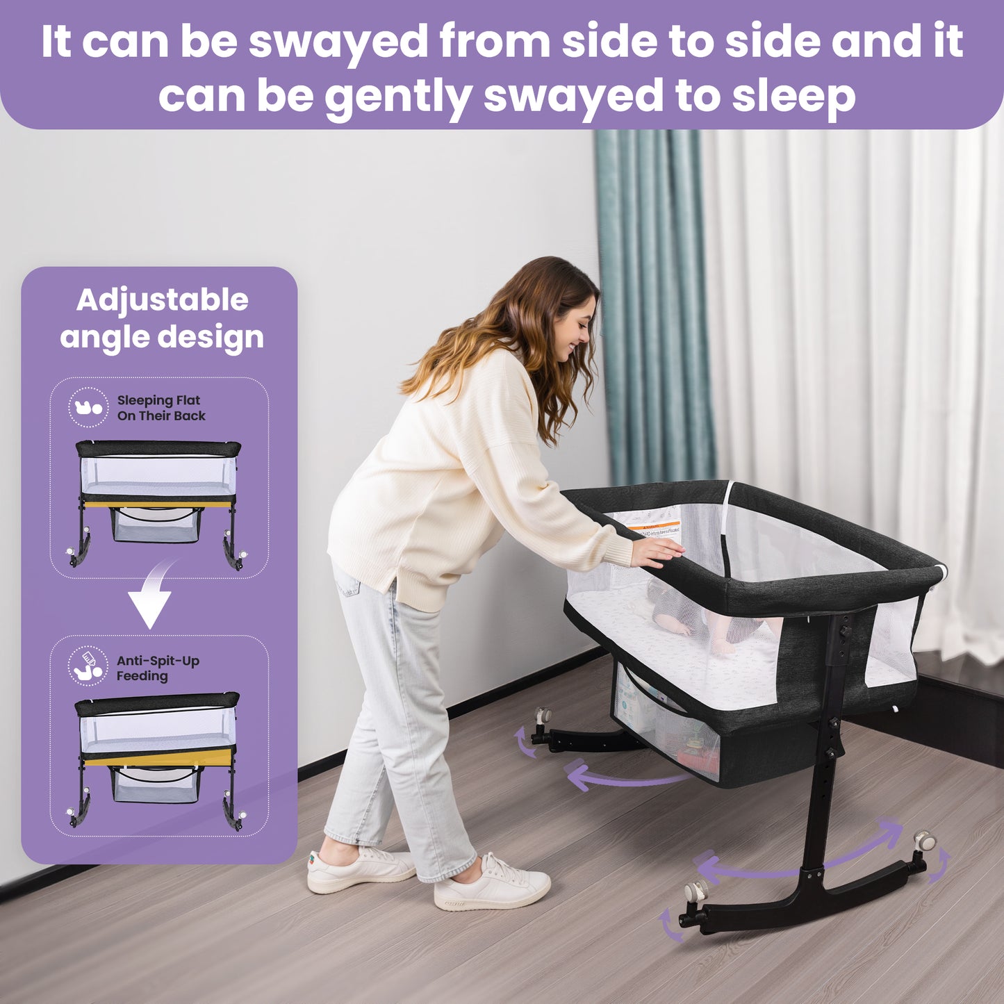 SACVON Baby Bassinets, All Mesh Crib Portable for Safe Co-Sleeping,Adjustable Bedside Sleeper,Baby Bed for Infant Newborn, Black
