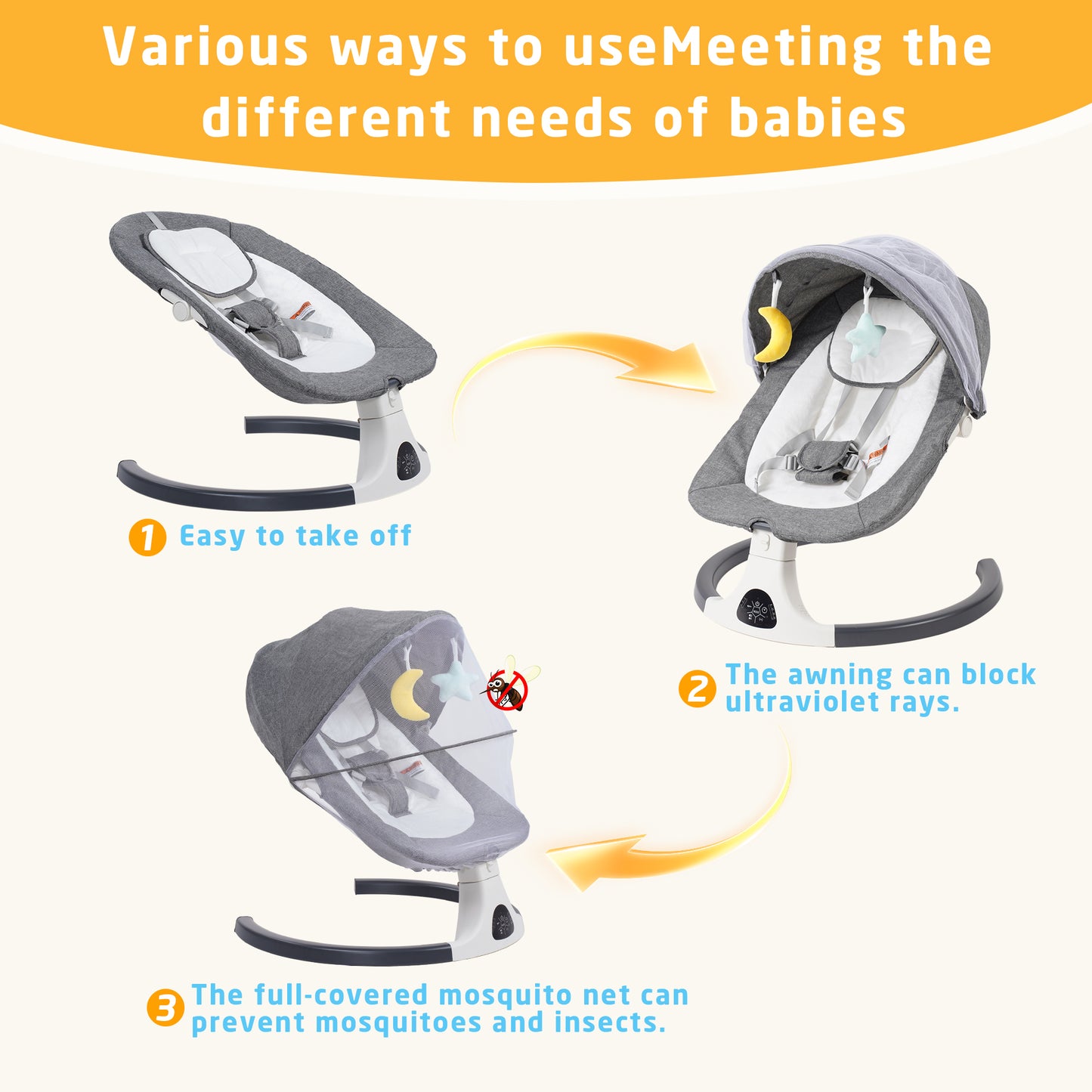 SACVON Baby Swing with Bluetooth Music & Remote, 5-Speed Portable for 0-6 Month Indoor Outdoor Use,Dark Gray