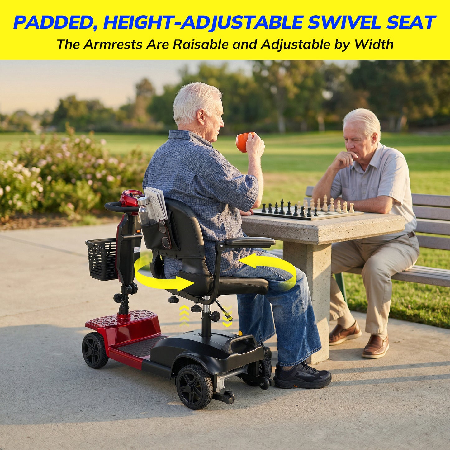 SACVON Mobility Scooter for Adults with 330 lbs Capacity,Foldable Motorized Scooter for Senior,12.5 Miles Travel,Airport Approved,Red