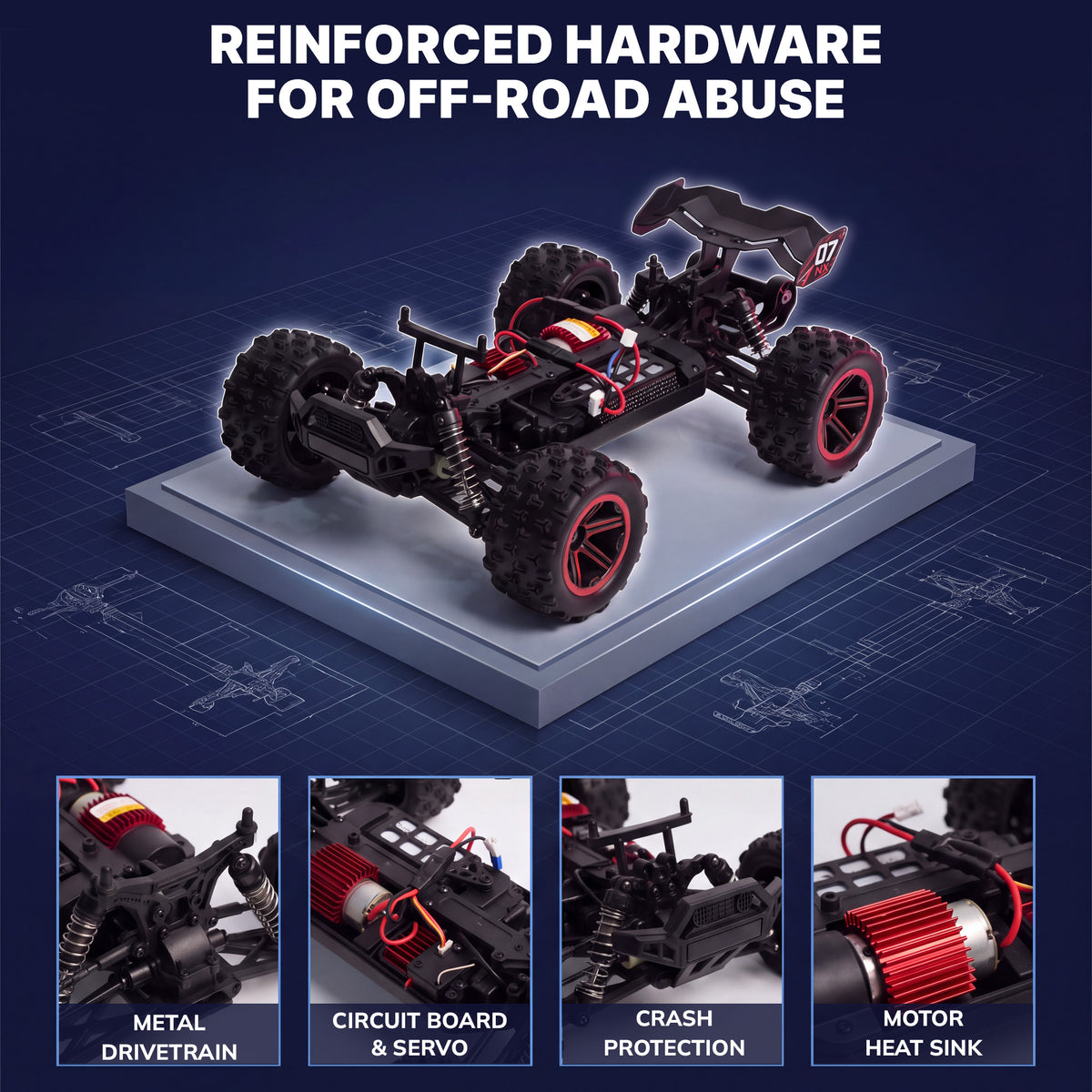 Vecukty 1:14 Scale 4WD RC Off-Road Truck, 40 KM/H High Speed Vehicle, Water Resistant, Dual 7.4V 1500mAh Batteries, 2.4GHz Remote Control with LED Lights